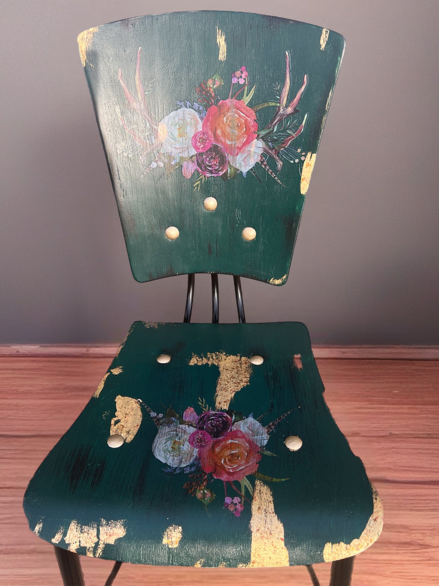 Counter Height Bar Stool-Metal Base with Painted Wood Seat and Back