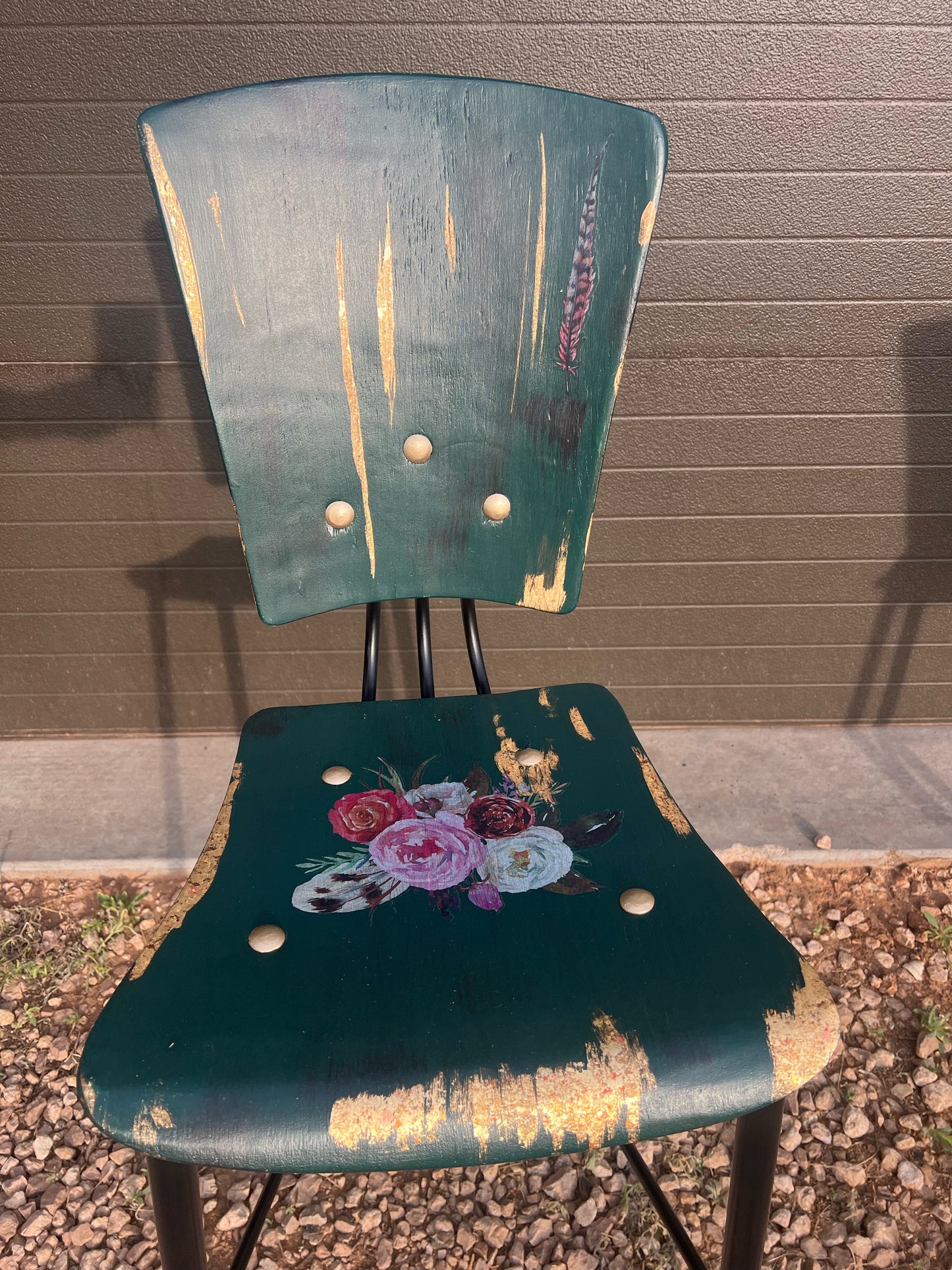 Counter Height Bar Stool-Metal Base with Painted Wood Seat and Back