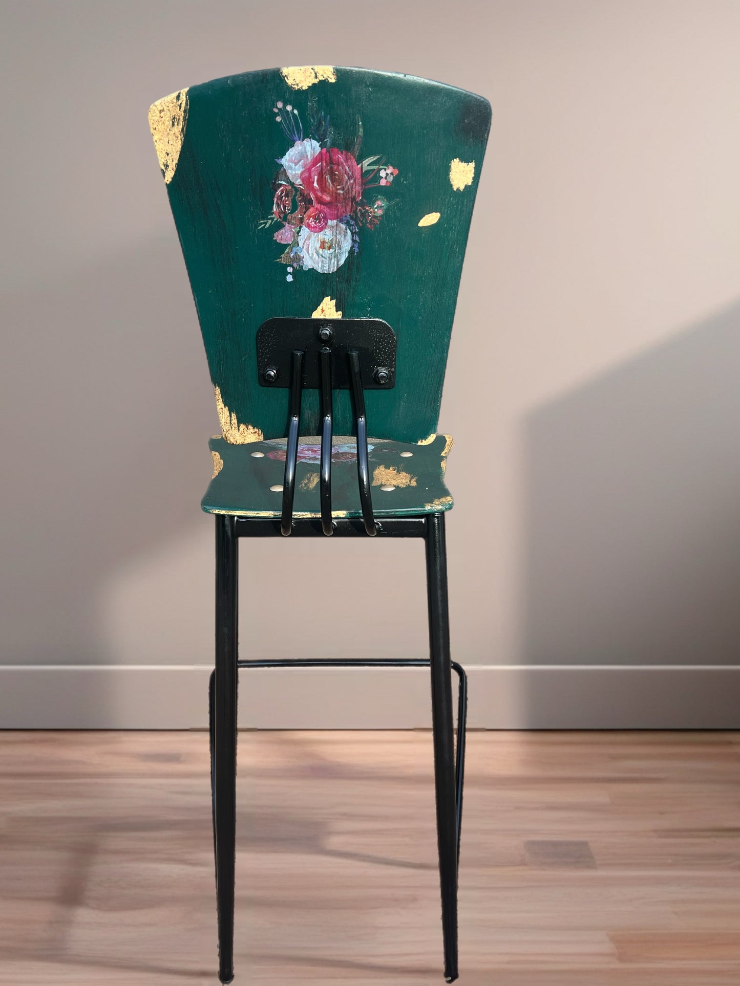 Counter Height Bar Stool-Metal Base with Painted Wood Seat and Back