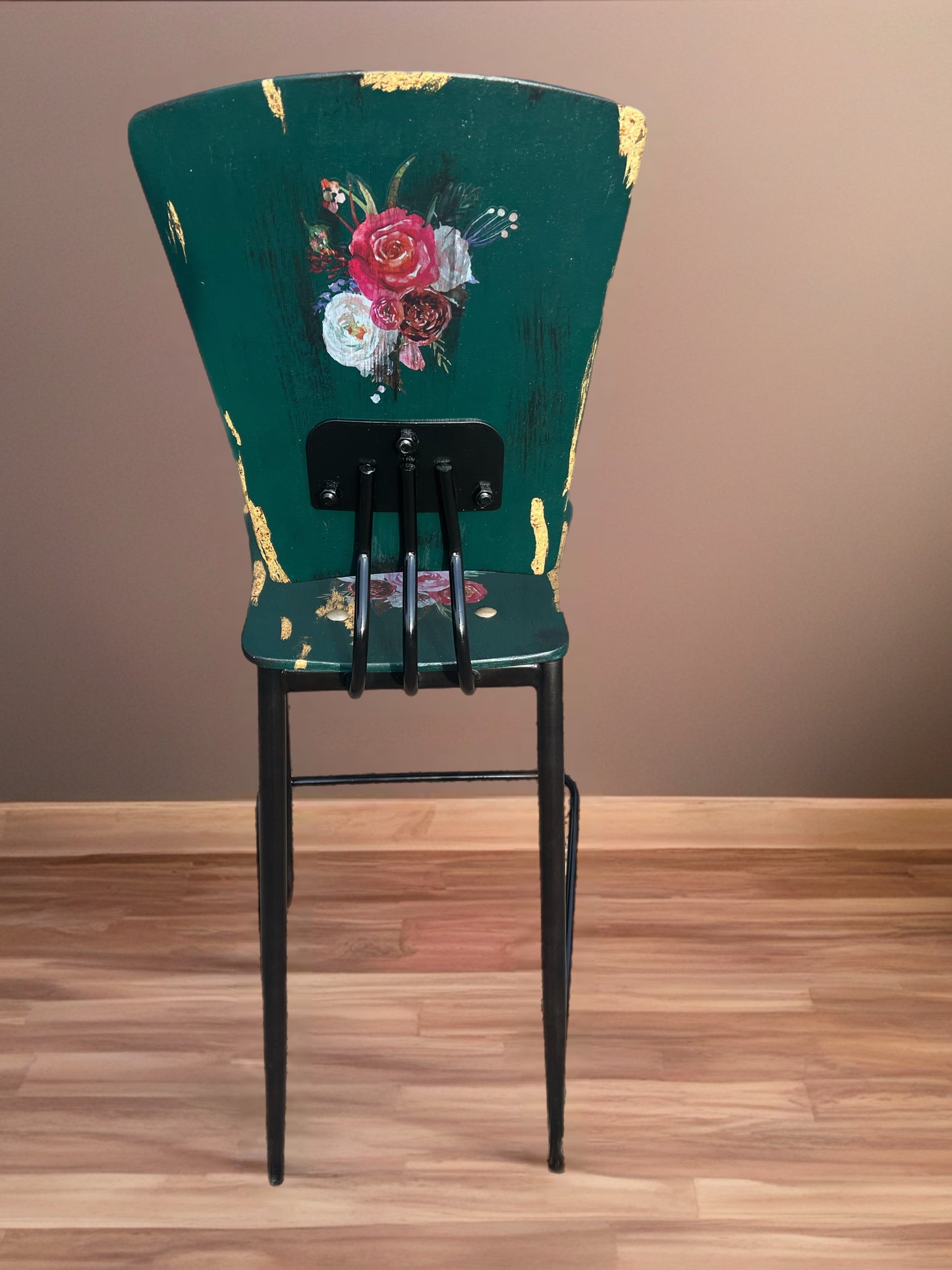 Counter Height Bar Stool-Metal Base with Painted Wood Seat and Back